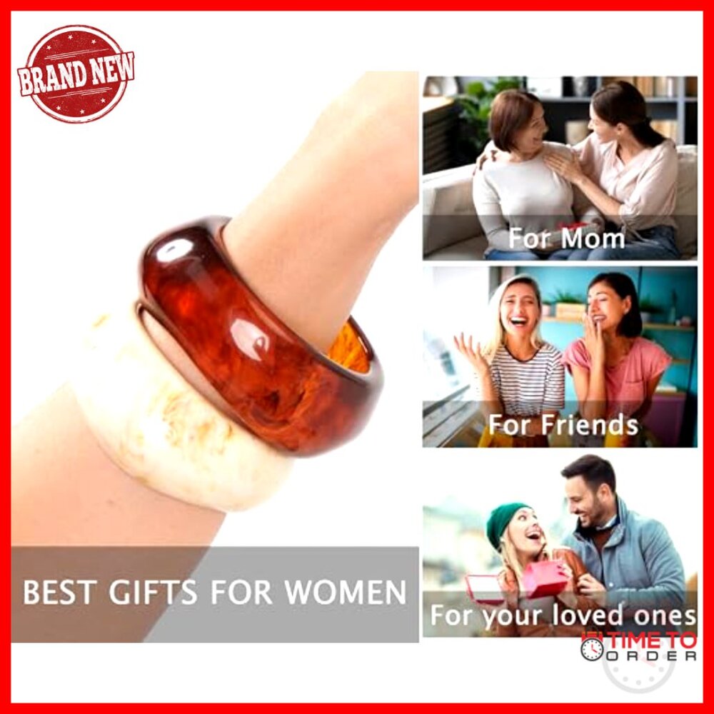 Resin Chunky Bangle Bracelets Set, Stackable Wide… - image 6